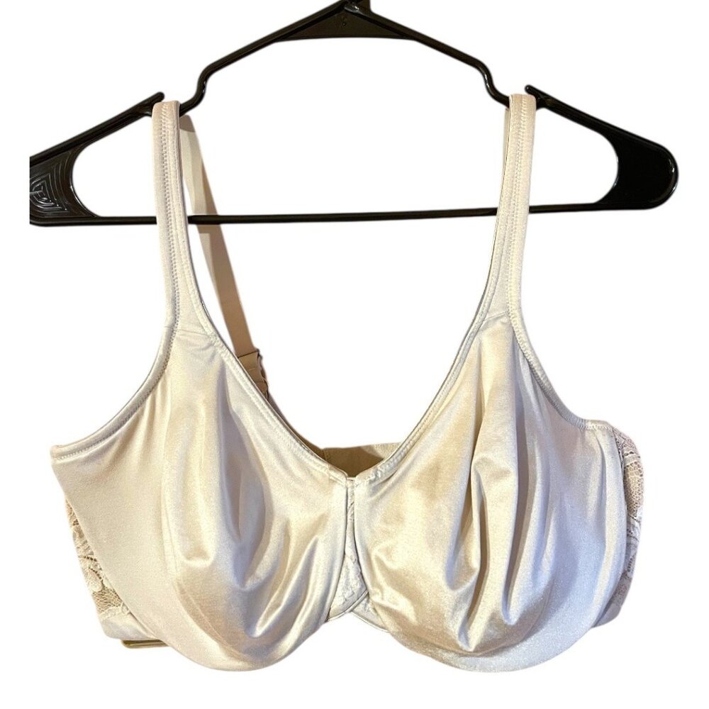 Lilyette Womens Full Coverage Underwire Bra Beige Lace & Satin Adjustable 42D
